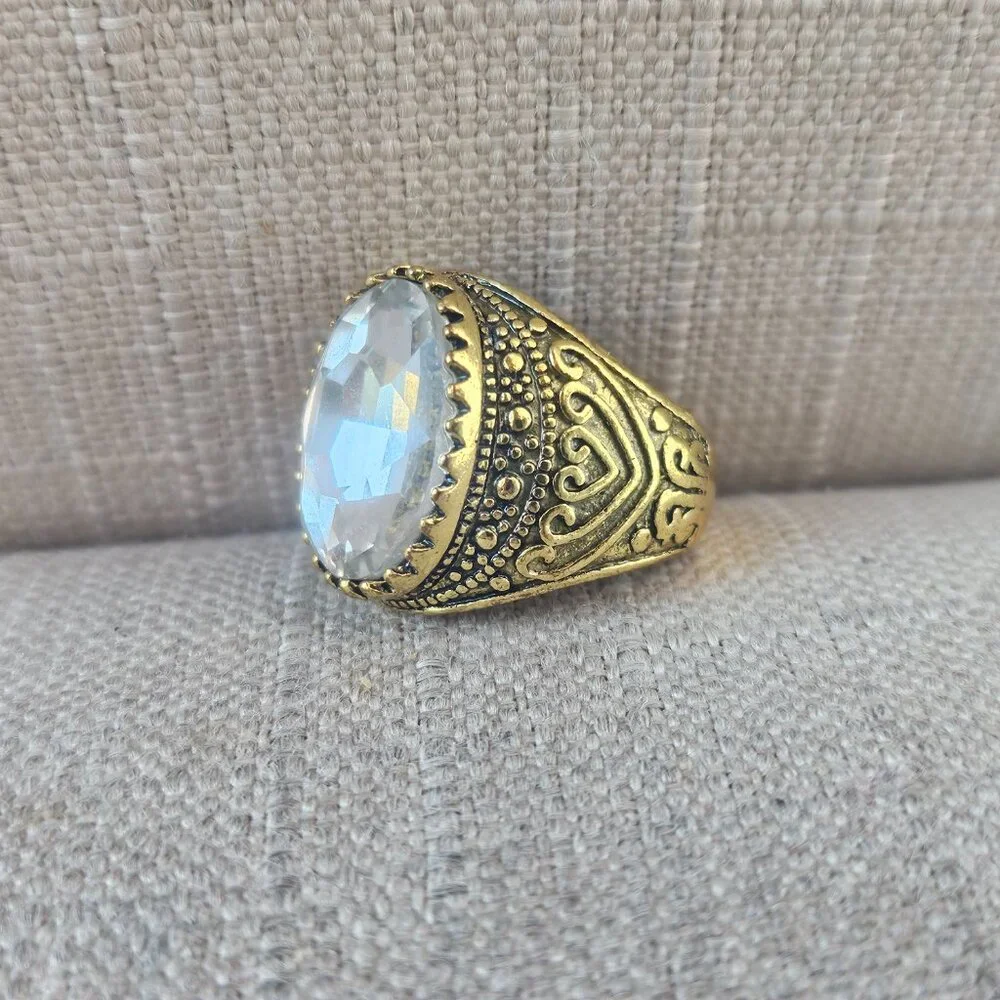 Men Rings Turkish Style Fashion Jewelry Clear Crystal Accent Turkish Zircon Ston